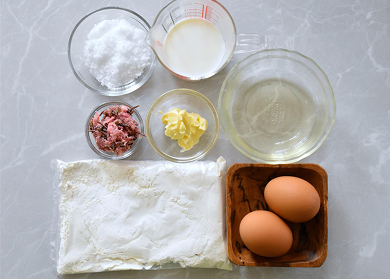 彩りと風味を楽しむ「桜のパウンドケーキ」　材料1