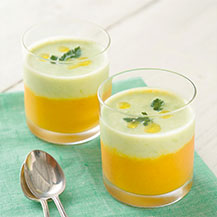 オーガニック豆乳の冷製ポタージュスープ（枝豆とにんじん）